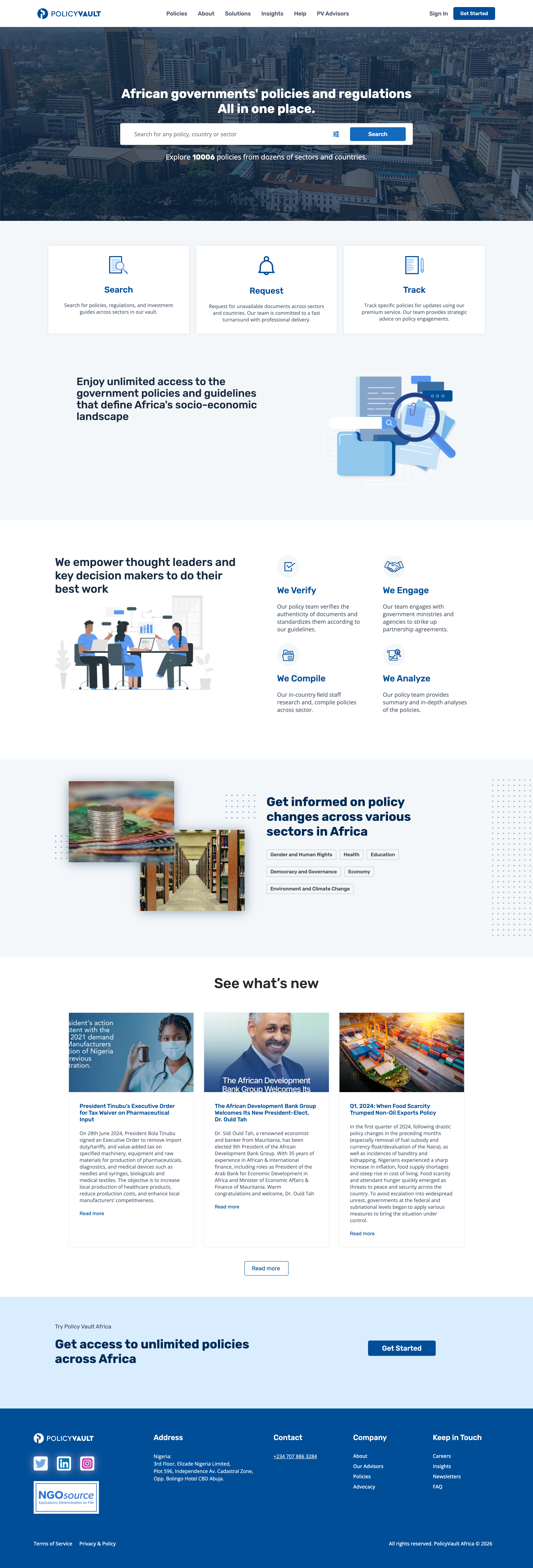 Policy Vault Africa website — a platform for African policymakers to share their policies and ideas